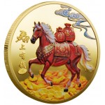 Монета цветная подарочная металлическая с лошадью - символом 2026г. Золото